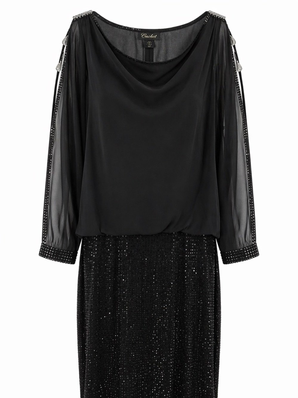 Cachet Black Long-Sleeve Beaded Evening Dress